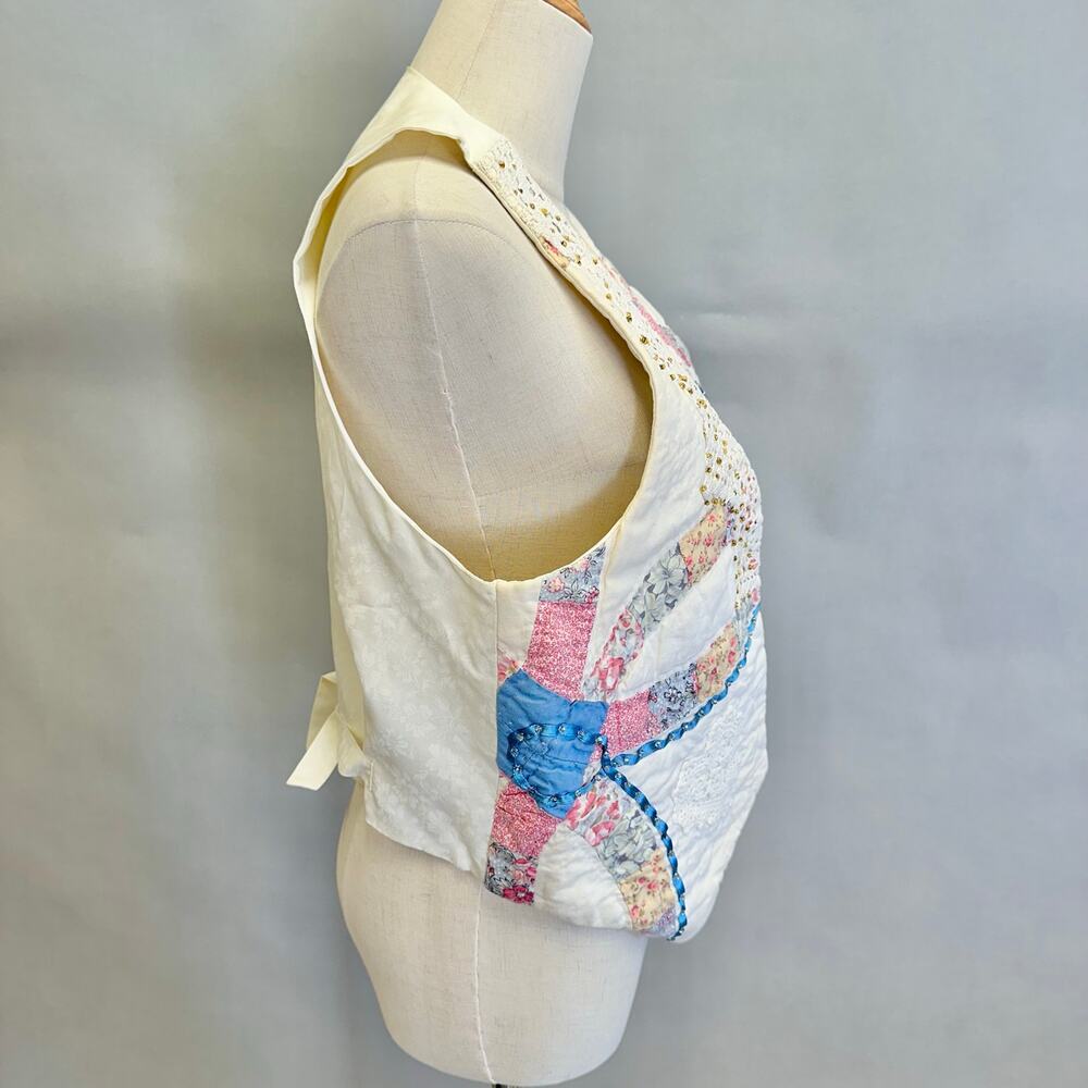 Quilted wedding ring patchwork vest handmade size medium-large grannycore cottag - Picture 6 of 16